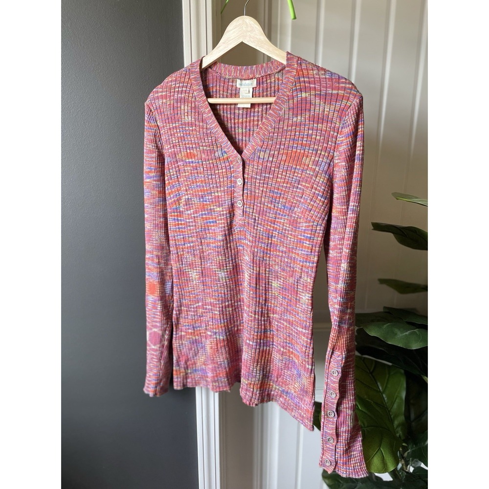 Sundance Living Legend Ribbed Henley Multicolor Button L/S Women's L